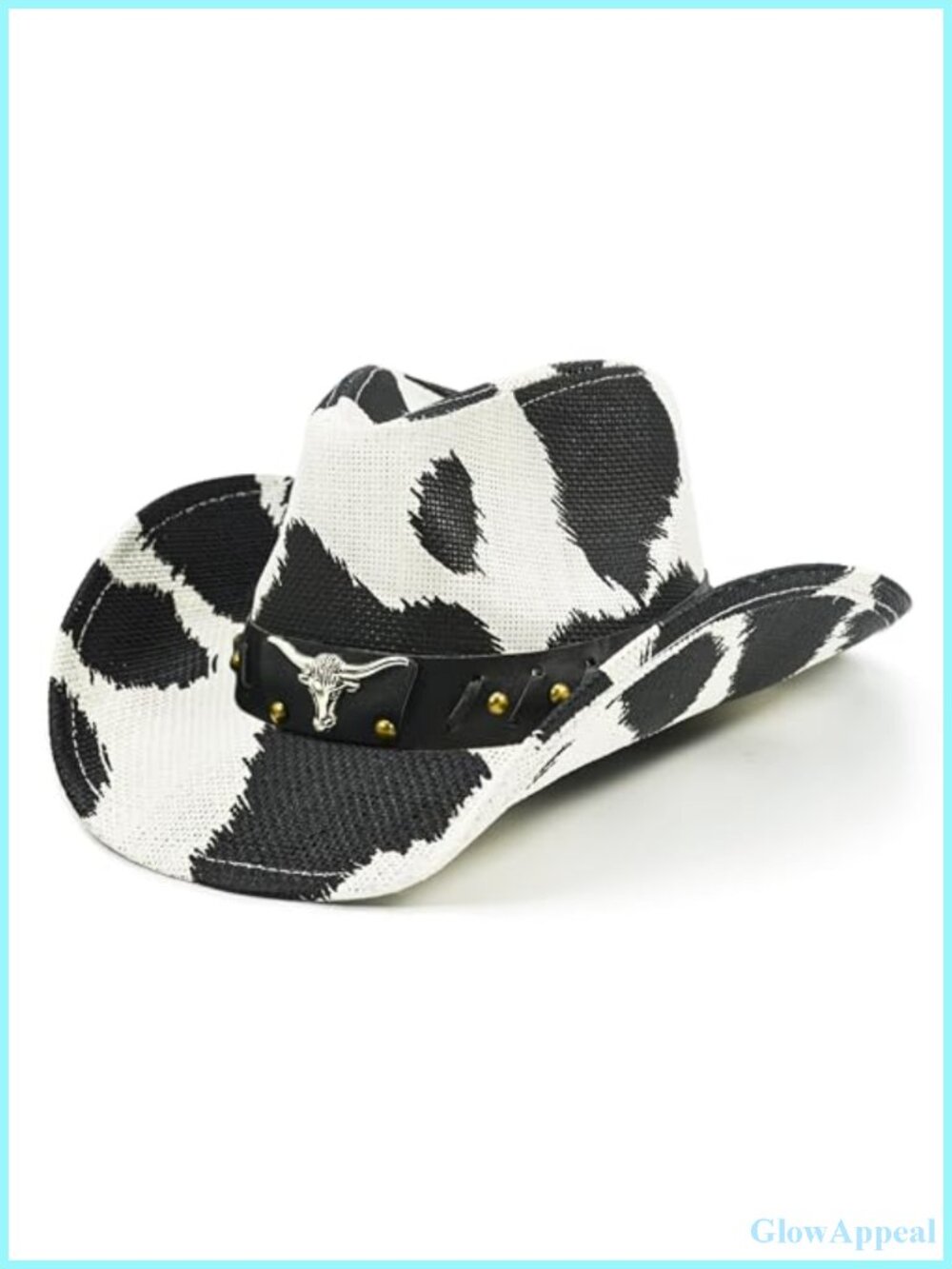 Women Cow Print Straw Cowboy Hat - Adjustable Western Party Headwear